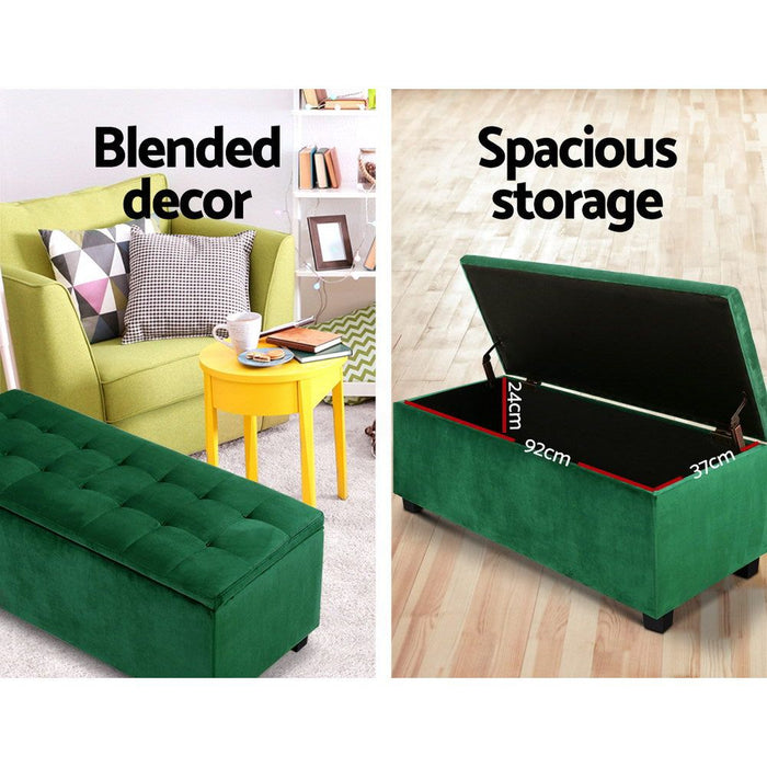 Artiss Storage Ottoman Blanket Box 140cm Velvet Green -Home Living Store - -  