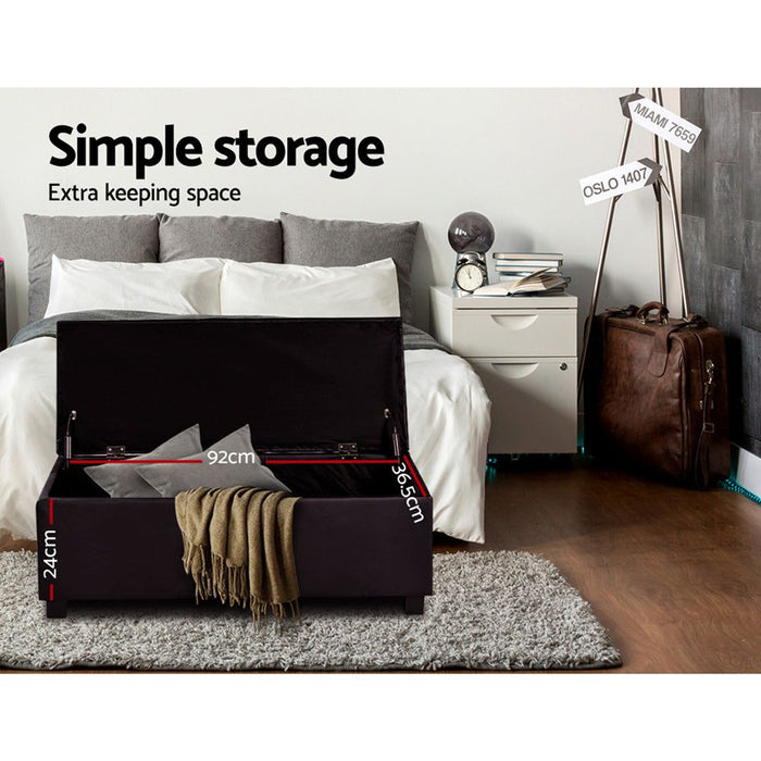 Artiss Storage Ottoman Blanket Box 97cm Leather Brown -Home Living Store - -  