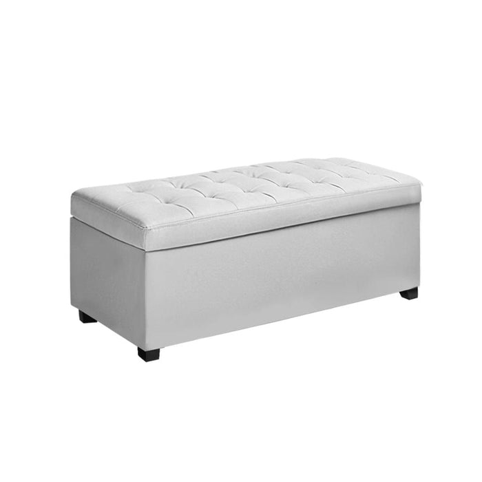 Artiss Storage Ottoman Blanket Box 97cm Leather White -Home Living Store - -  
