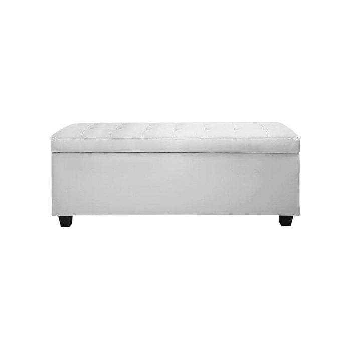 Artiss Storage Ottoman Blanket Box 97cm Leather White -Home Living Store - -  