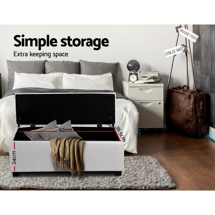 Artiss Storage Ottoman Blanket Box 97cm Leather White -Home Living Store - -  