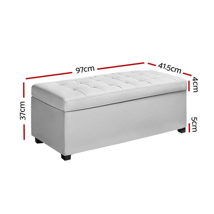 Artiss Storage Ottoman Blanket Box 97cm Leather White -Home Living Store - -  