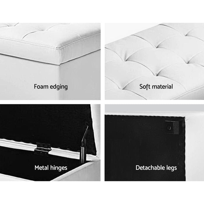 Artiss Storage Ottoman Blanket Box 97cm Leather White -Home Living Store - -  