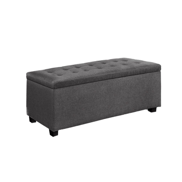 Artiss Storage Ottoman Blanket Box 97cm Linen Grey -Home Living Store - -  