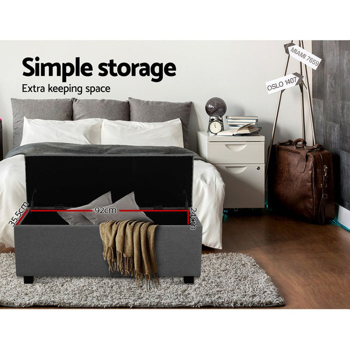 Artiss Storage Ottoman Blanket Box 97cm Linen Grey -Home Living Store - -  