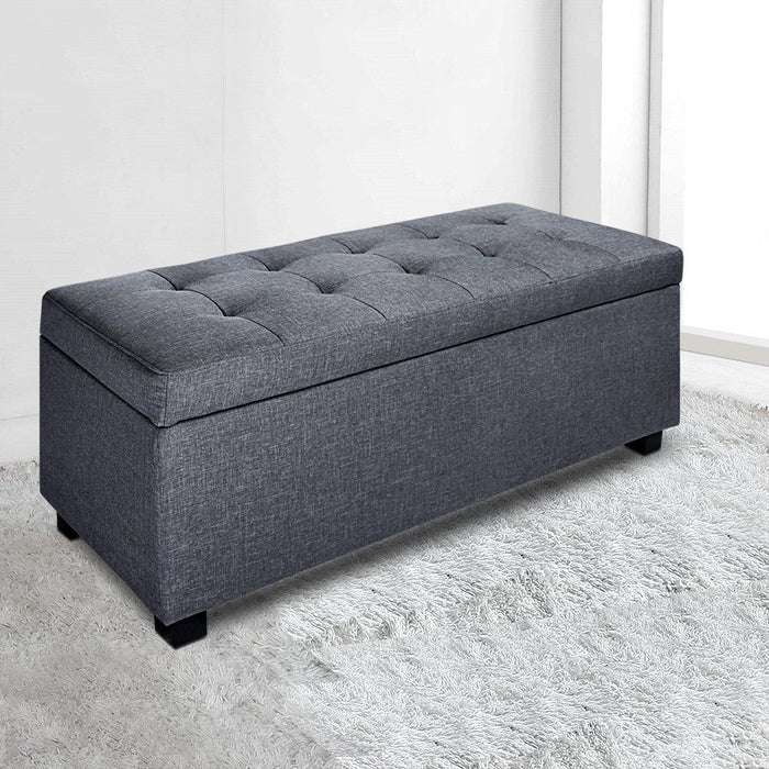 Artiss Storage Ottoman Blanket Box 97cm Linen Grey -Home Living Store - -  