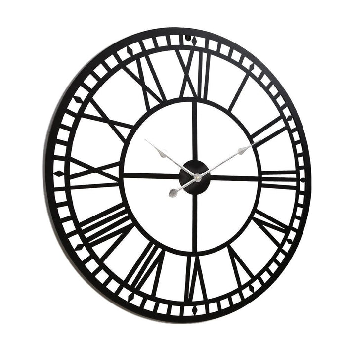 Artiss Wall Clock 60CM Large Roman Numerals Round Metal Luxury Wall Clocks Home Decor Black -Home Living Store - -  