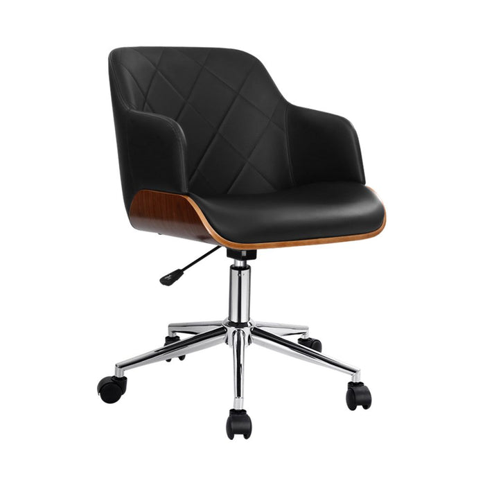 Artiss Wooden Office Chair Fabric Seat Black -Home Living Store - -  