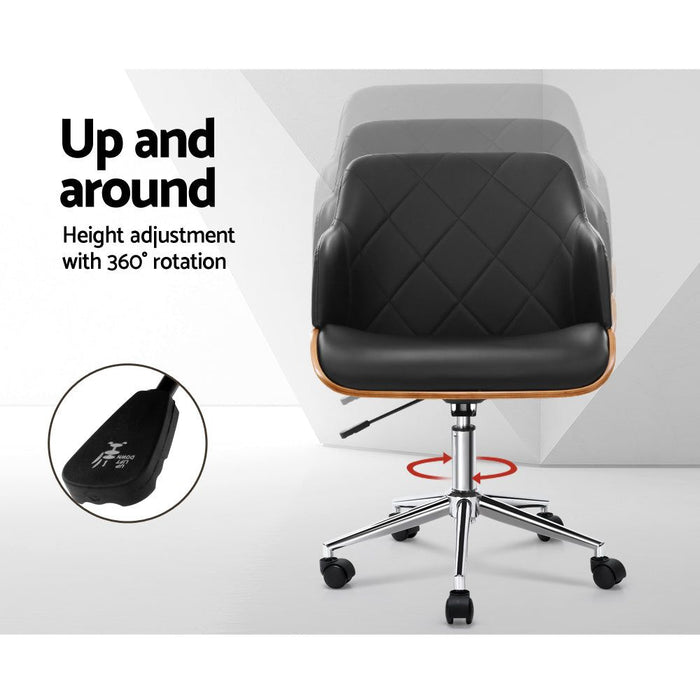Artiss Wooden Office Chair Fabric Seat Black -Home Living Store - -  