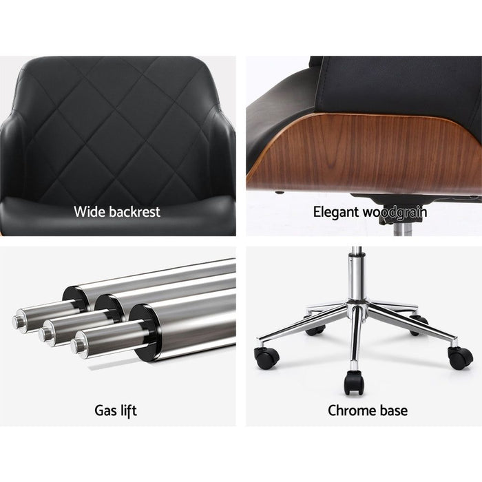 Artiss Wooden Office Chair Fabric Seat Black -Home Living Store - -  