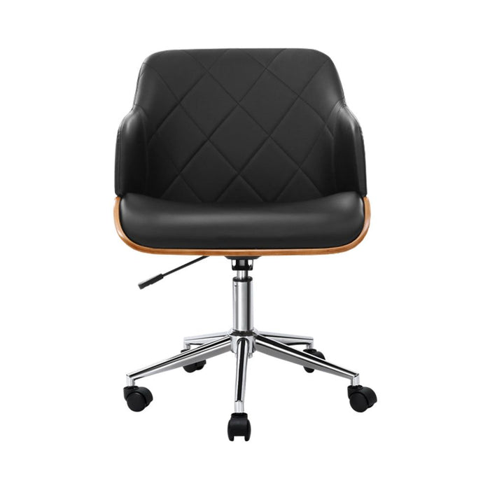 Artiss Wooden Office Chair Fabric Seat Black -Home Living Store - -  