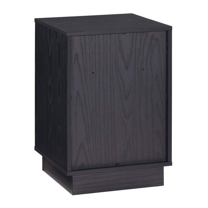 Tauris BURBANKETBO Side Table – Black Oak Finish with Slotted Door & Storage Shelves