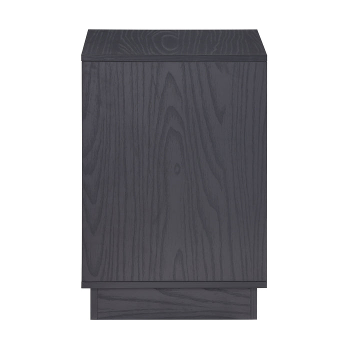 Tauris BURBANKETBO Side Table – Black Oak Finish with Slotted Door & Storage Shelves