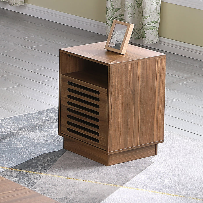 Tauris BURBANKETWAL Side Table – Walnut Finish with Slotted Door & Storage Shelves