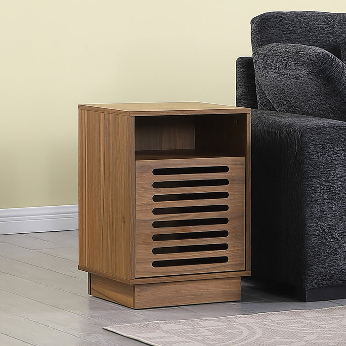 Tauris BURBANKETWAL Side Table – Walnut Finish with Slotted Door & Storage Shelves