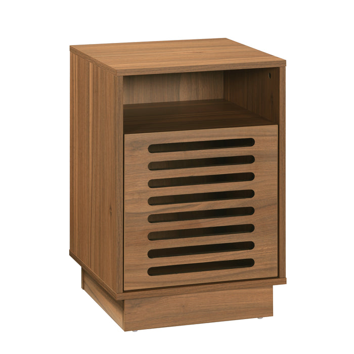 Tauris BURBANKETWAL Side Table – Walnut Finish with Slotted Door & Storage Shelves