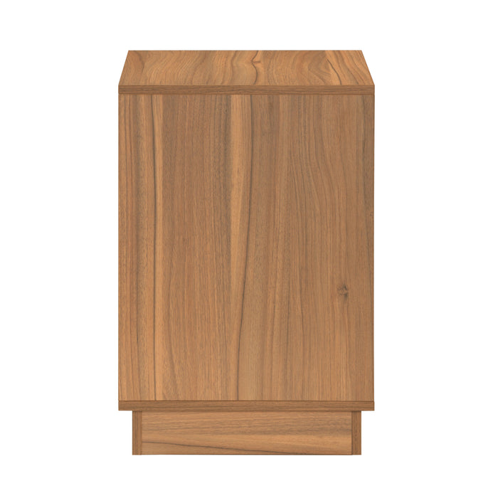 Tauris BURBANKETWAL Side Table – Walnut Finish with Slotted Door & Storage Shelves