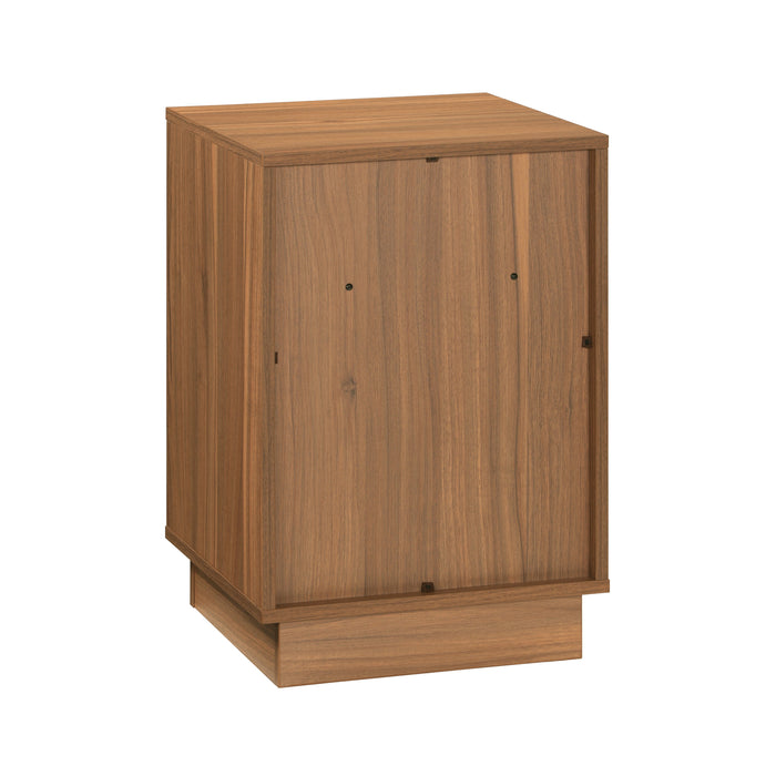 Tauris BURBANKETWAL Side Table – Walnut Finish with Slotted Door & Storage Shelves
