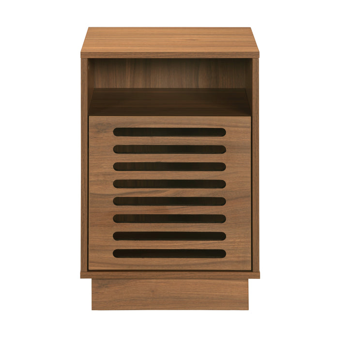 Tauris BURBANKETWAL Side Table – Walnut Finish with Slotted Door & Storage Shelves