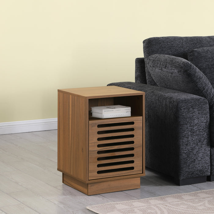 Tauris BURBANKETWAL Side Table – Walnut Finish with Slotted Door & Storage Shelves