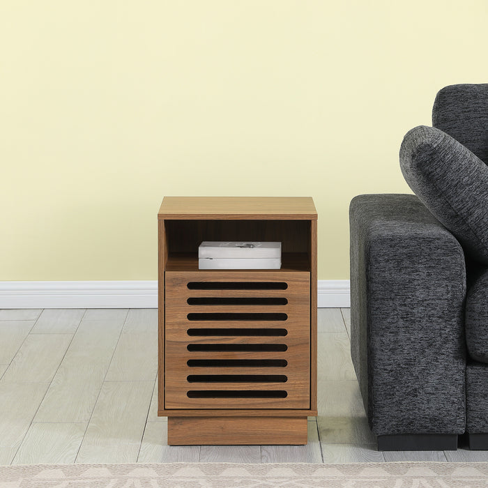 Tauris BURBANKETWAL Side Table – Walnut Finish with Slotted Door & Storage Shelves