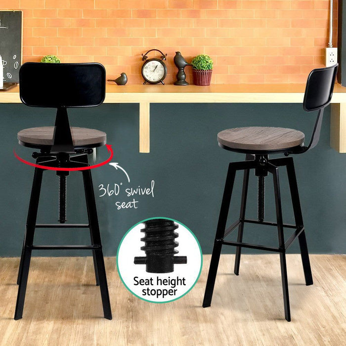 Artiss Bar Stools Adjustable Wood Stool w/Backrest -Home Living Store - -  