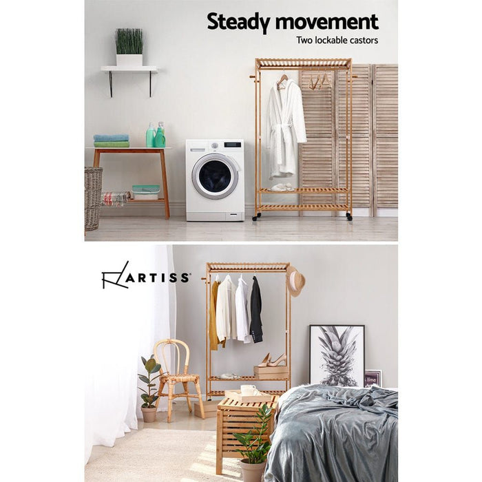 Bamboo Clothes Rack Coat Stand Garment Hanger Wardrobe Portable Air er Home Living Store