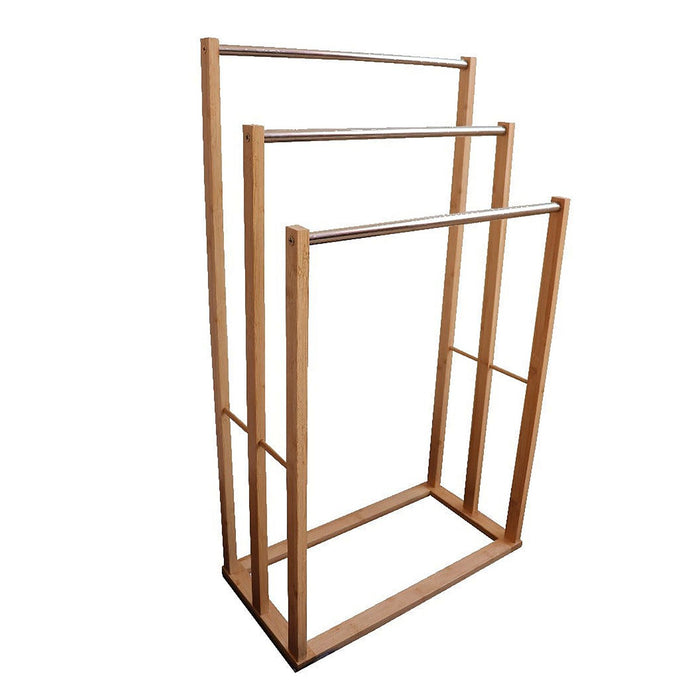 Bamboo Towel Bar Metal Holder Rack 3-Tier Freestanding for Bathroom and Bedroom -Home Living Store - -  