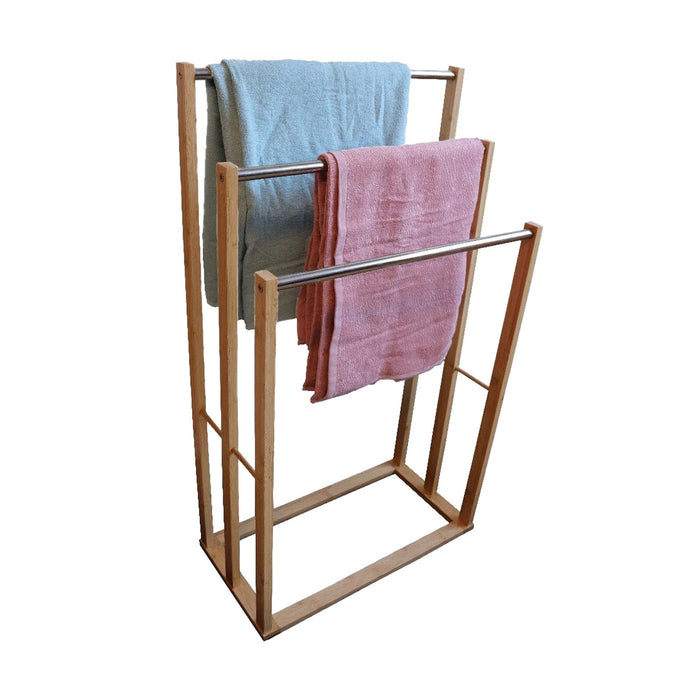 Bamboo Towel Bar Metal Holder Rack 3-Tier Freestanding for Bathroom and Bedroom -Home Living Store - -  