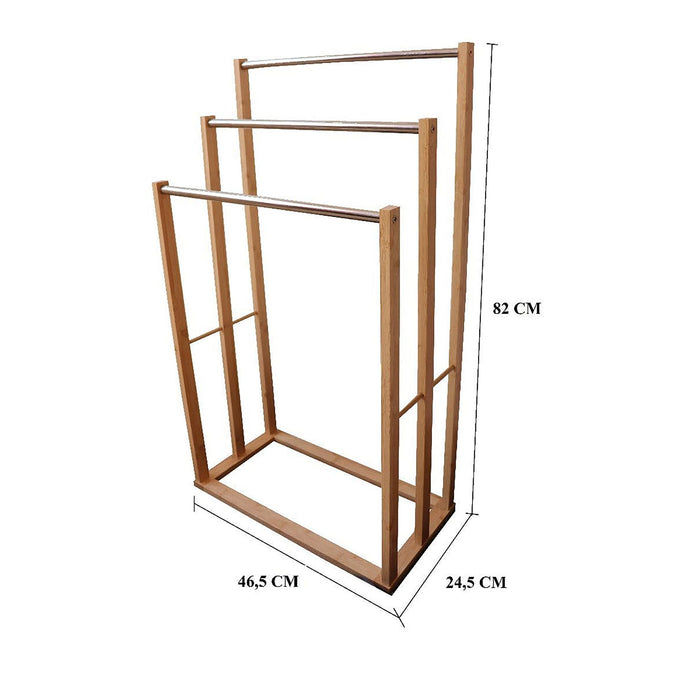 Bamboo Towel Bar Metal Holder Rack 3-Tier Freestanding for Bathroom and Bedroom -Home Living Store - -  
