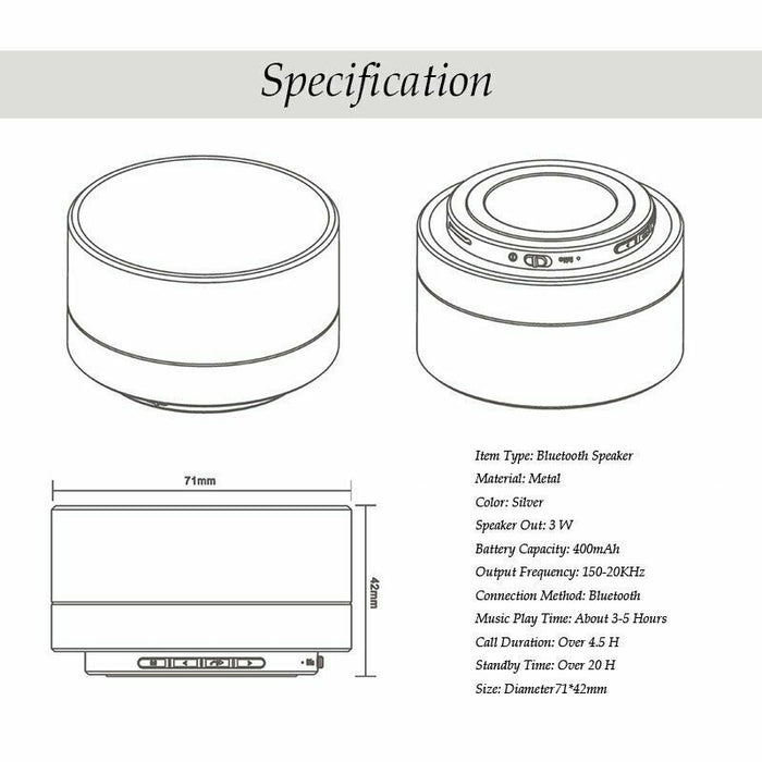 Bluetooth Speakers Portable Wireless Speaker Music Stereo Handsfree Rechargeable (Silver) -Home Living Store - -  