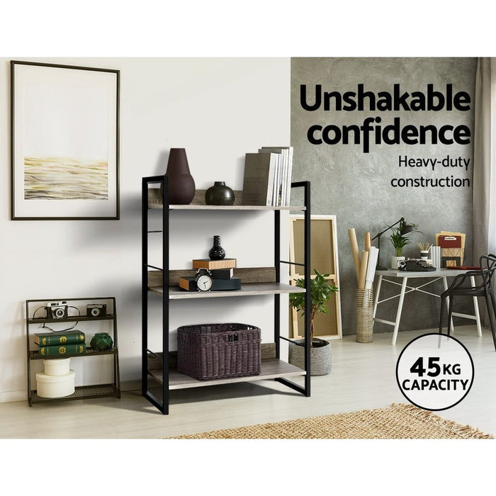 Bookshelf Display Shelves Metal Bookcase Wooden Book Shelf Wall Storage -Home Living Store - -  