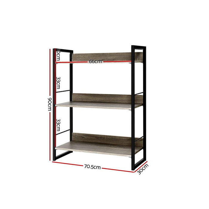 Bookshelf Display Shelves Metal Bookcase Wooden Book Shelf Wall Storage -Home Living Store - -  