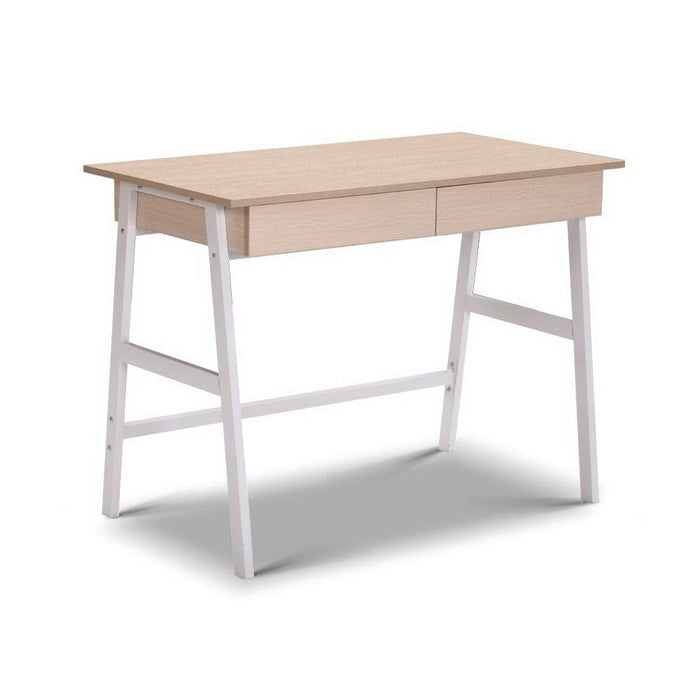 Borg 1000mm Metal Desk with Drawer - White with Oak Top -Home Living Store - -  