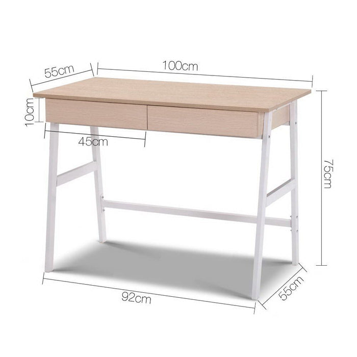 Borg 1000mm Metal Desk with Drawer - White with Oak Top -Home Living Store - -  