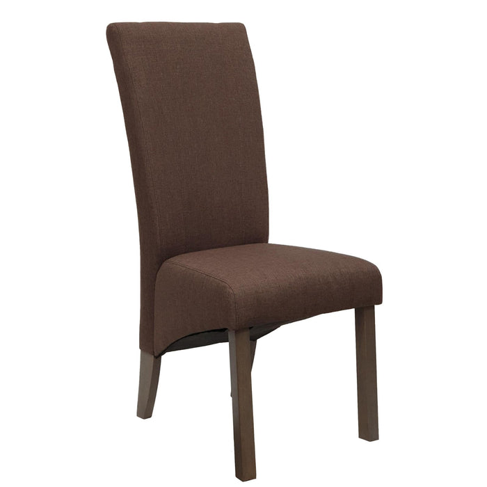 Bran Dining Chair in Brown Fabric, with Rubberwood Legs in Textured Dry Grey Oak Finish (Set of Two) -Home Living Store - -  