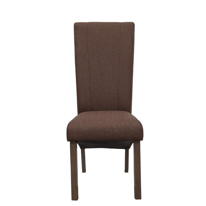 Bran Dining Chair in Brown Fabric, with Rubberwood Legs in Textured Dry Grey Oak Finish (Set of Two) -Home Living Store - -  