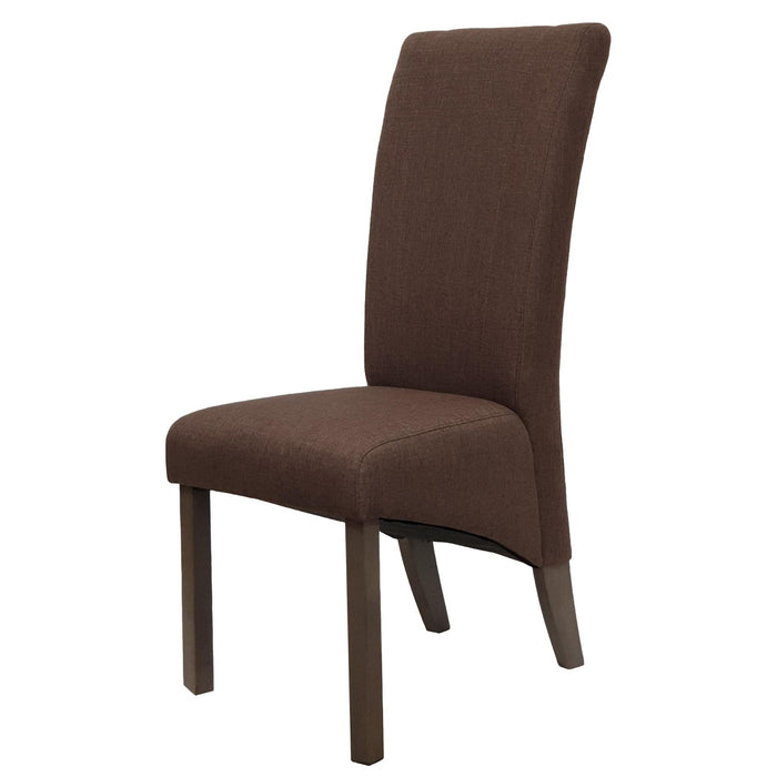 Bran Dining Chair in Brown Fabric, with Rubberwood Legs in Textured Dry Grey Oak Finish (Set of Two) -Home Living Store - -  