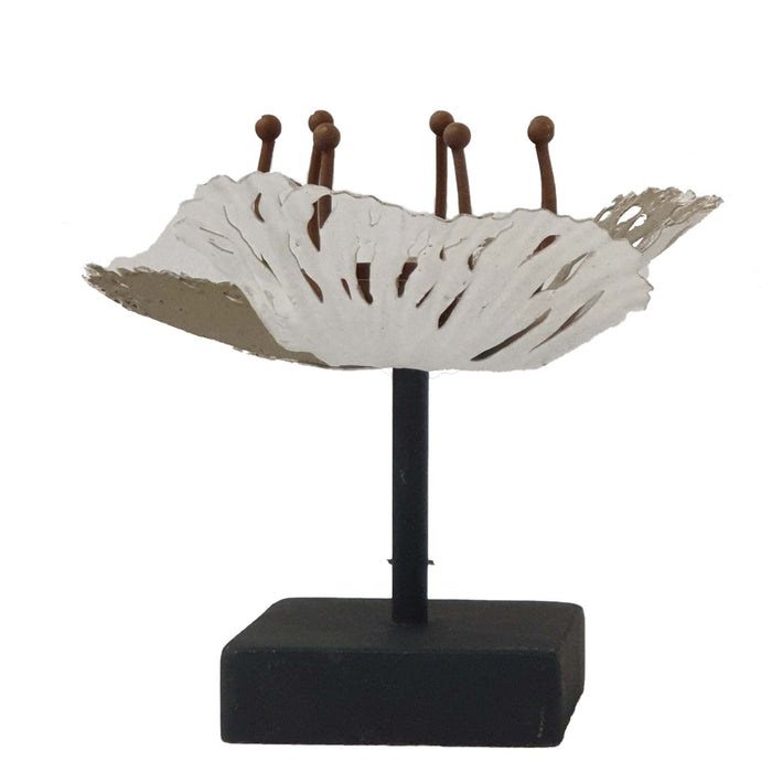 Brigit Candle Holder Metal Flower in Bloom with Wooden Base by Urban Style -Home Living Store - -  