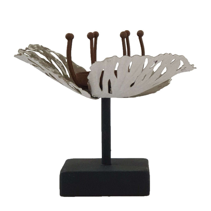 Brigit Candle Holder Metal Flower in Bloom with Wooden Base by Urban Style -Home Living Store - -  