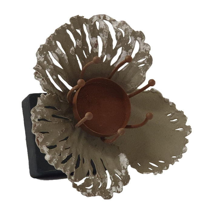 Brigit Candle Holder Metal Flower in Bloom with Wooden Base by Urban Style -Home Living Store - -  