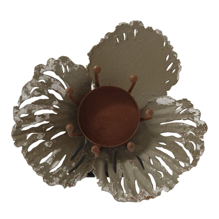 Brigit Candle Holder Metal Flower in Bloom with Wooden Base by Urban Style -Home Living Store - -  