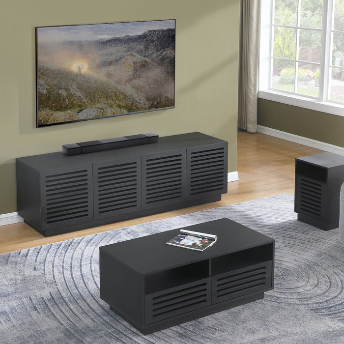 Tauris BURBANK2000BO TV Unit – 2000mm Extra Deep Black Oak Cabinet with Slotted Doors