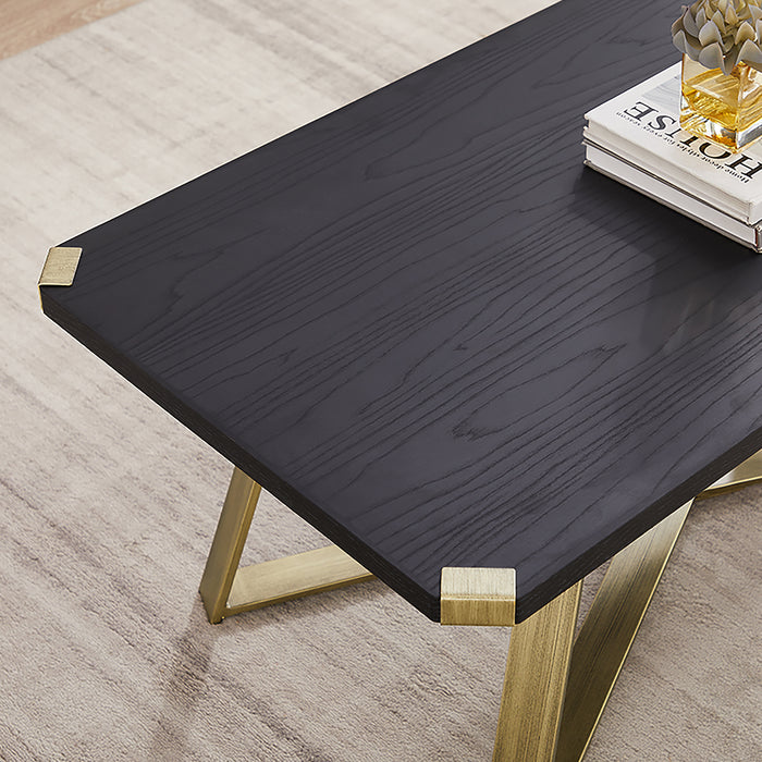 Capri Coffee Table 1100mm Gold Metal Leg and Metal Highlights Black Oak by Criterion™