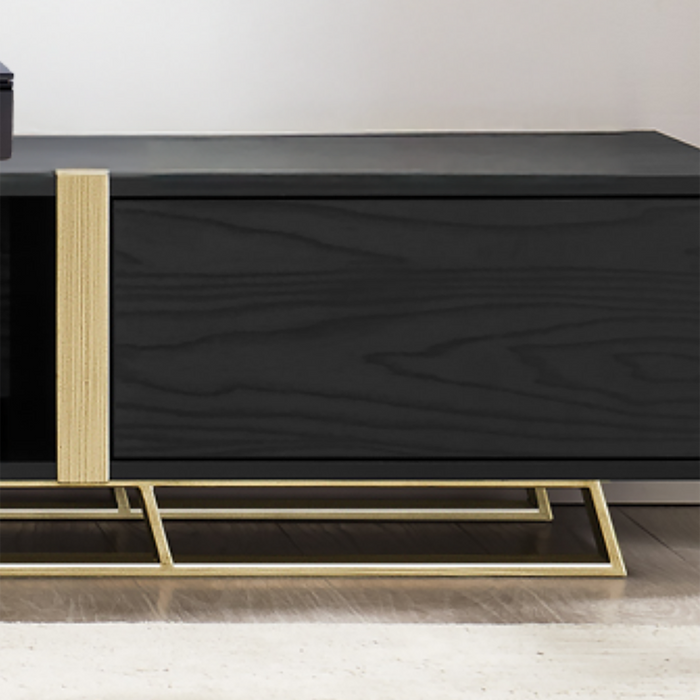 Capri TV Unit, Entertainment Cabinet 2000mm Low Line Black Oak Gold by Criterion