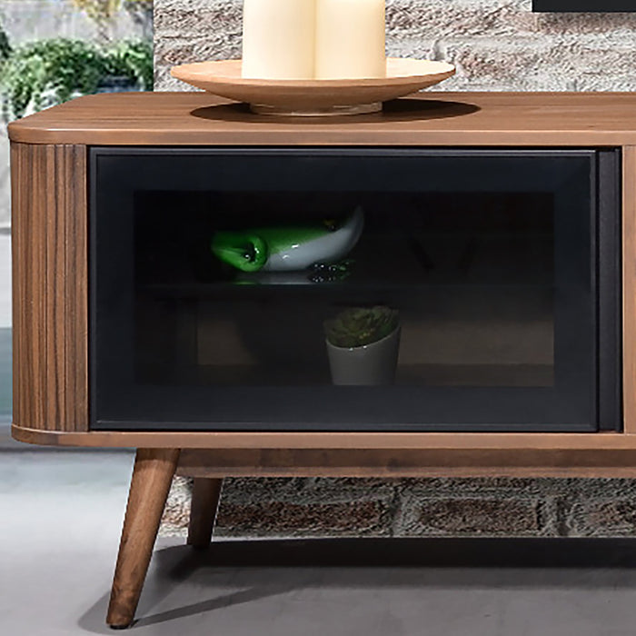 Denham Entertainment Unit, TV Cabinet 2000mm Semi-Assembled, Solid Rubber Wood Legs Light Walnut Wood Veneer by Criterion