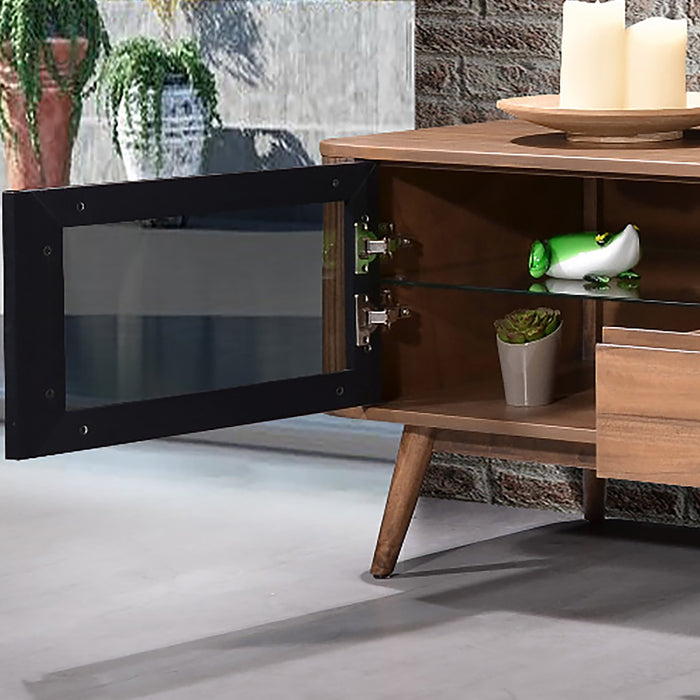 Denham Entertainment Unit, TV Cabinet 2000mm Semi-Assembled, Solid Rubber Wood Legs Light Walnut Wood Veneer by Criterion