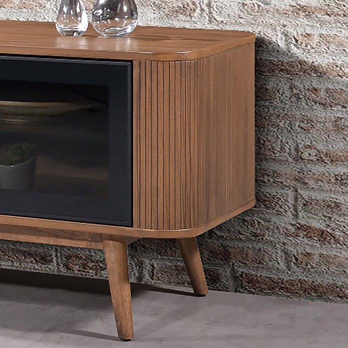 Denham Entertainment Unit, TV Cabinet 2000mm Semi-Assembled, Solid Rubber Wood Legs Light Walnut Wood Veneer by Criterion