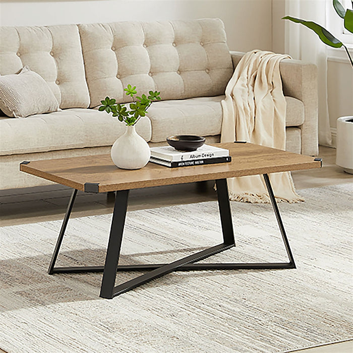 Capri Coffee Table 1100mm Black Metal Leg and Metal Highlights Dark Oak by Criterion™ -Home Living Store - -  
