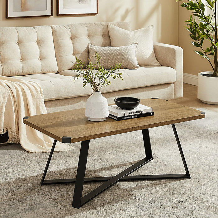 Capri Coffee Table 1100mm Black Metal Leg and Metal Highlights Dark Oak by Criterion™ -Home Living Store - -  